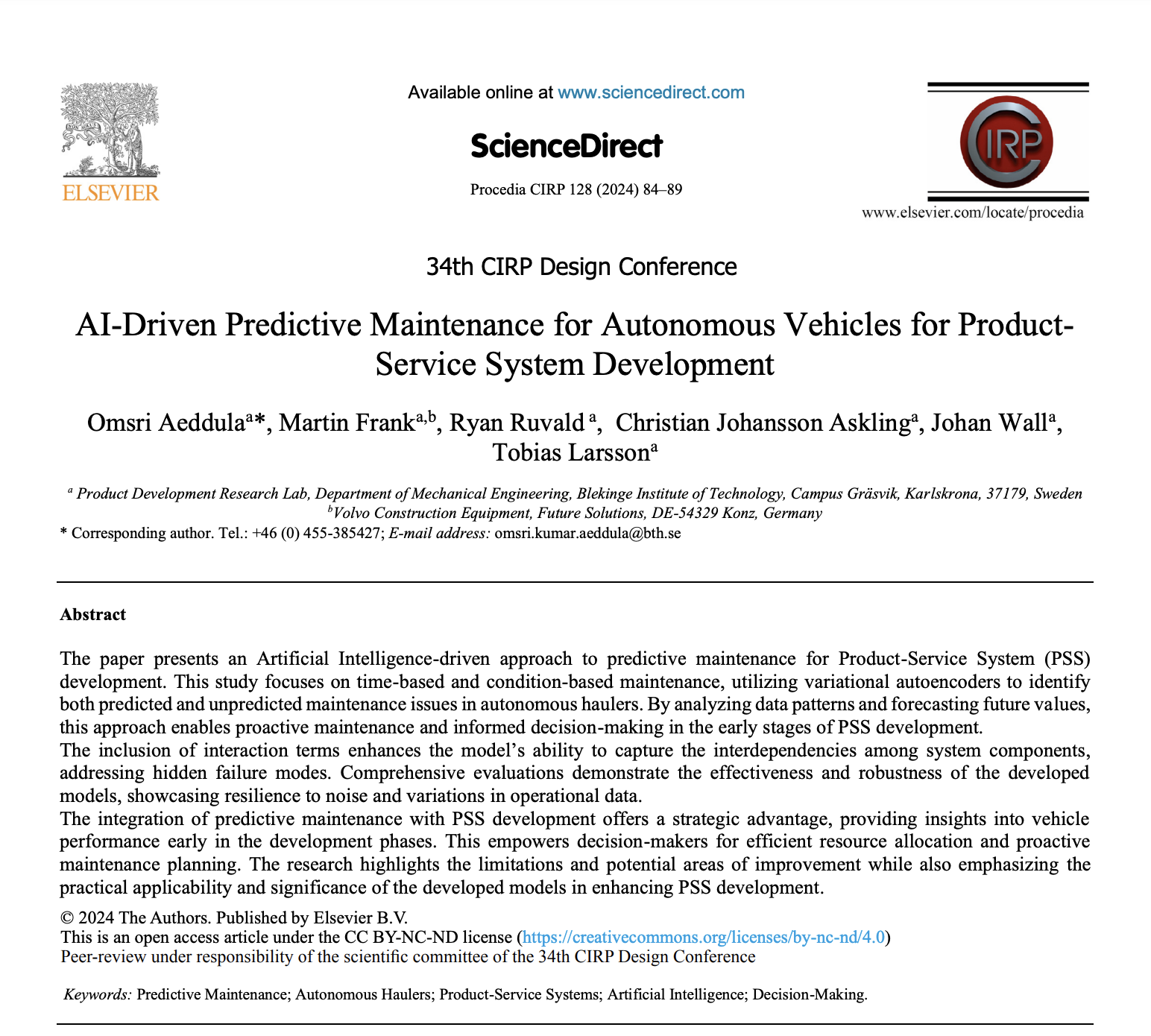 AI-Driven Predictive Maintenance for Autonomous Vehicles for Product-Service System Development